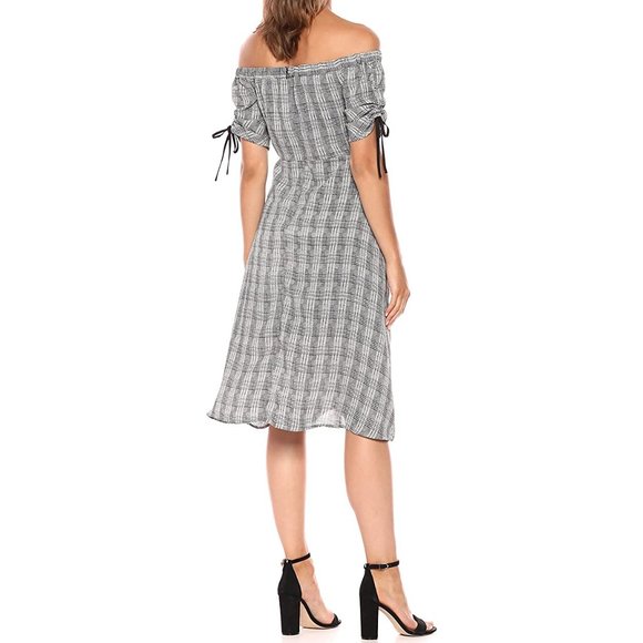 Sam Edelman Off-The-Shoulder Plaid Dress Midi 6 - Picture 2 of 9